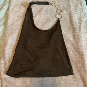 Brown Halter Top with Gold Ring Detail